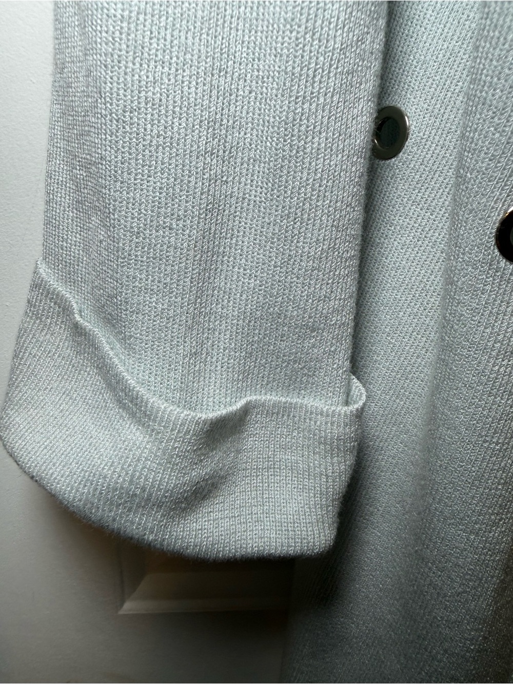 Escada Margaretha Ley Vintage Gray Buttoned Cardigan Large Silver Grommets Italy - Picture 7 of 16